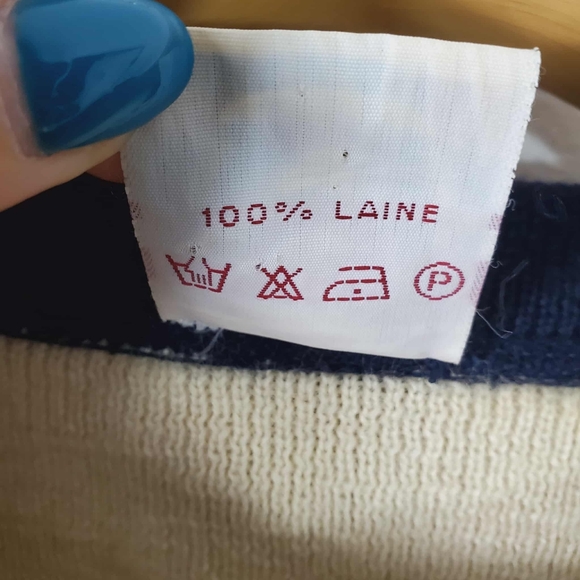 Vintage 80s Sailor Style Shoulder Buttoms Boat Neck Sweater 100% Wool Women - Picture 7 of 9